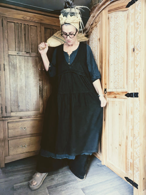 black denim pinafor